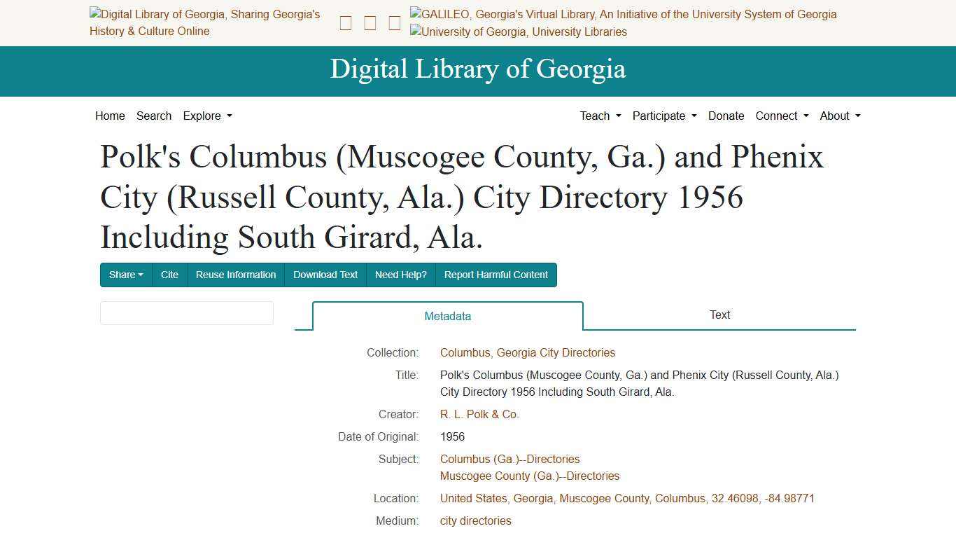 Polk's Columbus (Muscogee County, Ga.) and Phenix City (Russell County, Ala.) City Directory 1956 Including South Girard, Ala. - Digital Library of Georgia